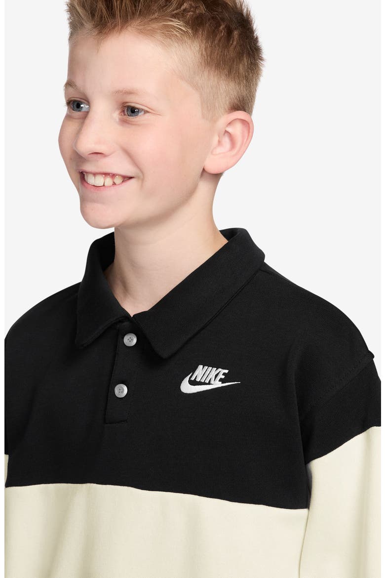 Kids' Sportswear Club French Terry Rugby Shirt, Alternate, color, BLACK/ SAIL/ WHITE/ WHITE
