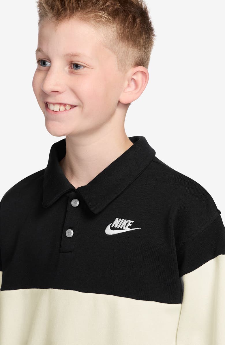 Nike Kids' Sportswear Club French Terry Rugby Shirt, Alternate, color, Black/ Sail/ White/ White