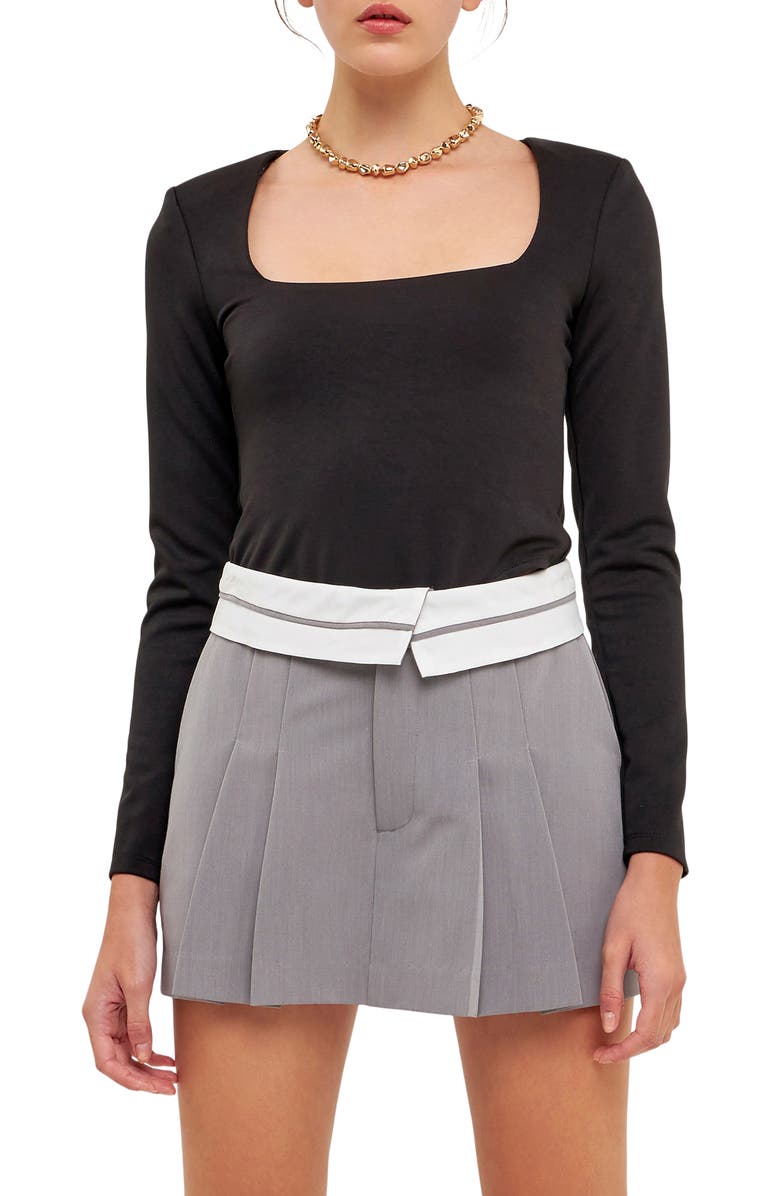 Grey Lab Square Neck Bodysuit, Main, color, Black