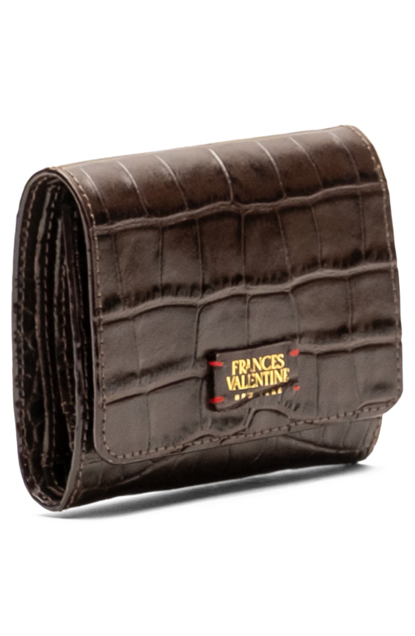 Frances Valentine Perfect Croc Embossed Leather Trifold Wallet, Alternate, color, Brown