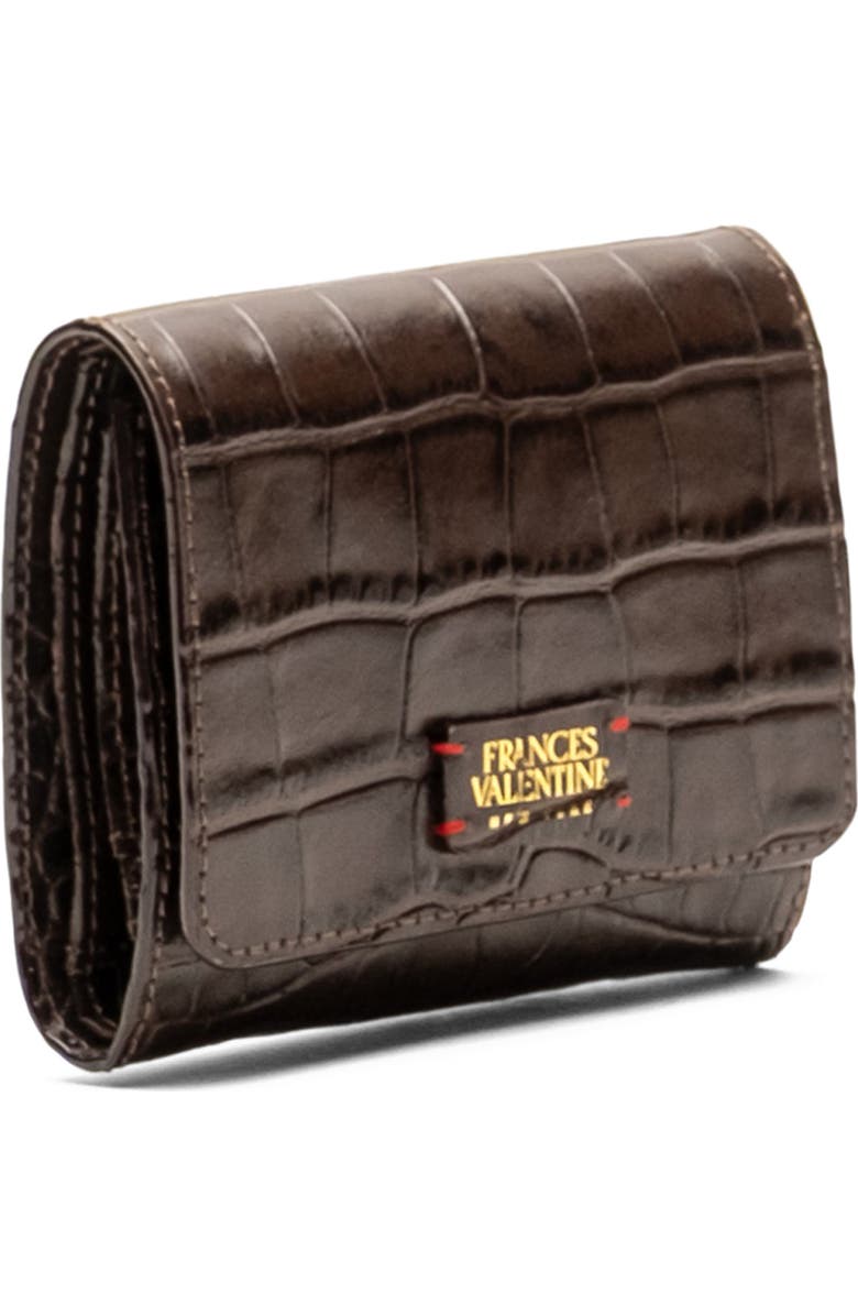 Frances Valentine Perfect Croc Embossed Leather Trifold Wallet, Alternate, color, Brown