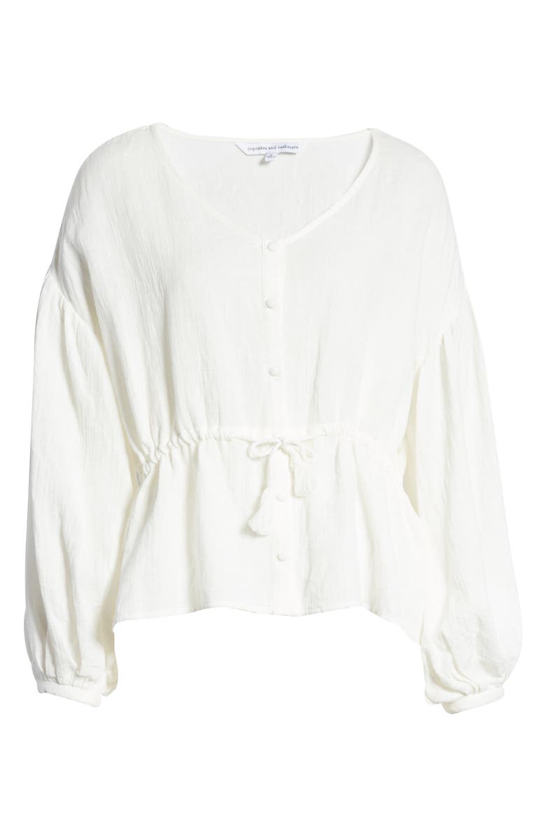 cupcakes and cashmere Tie Waist Cotton & Linen Top, Alternate, color, 