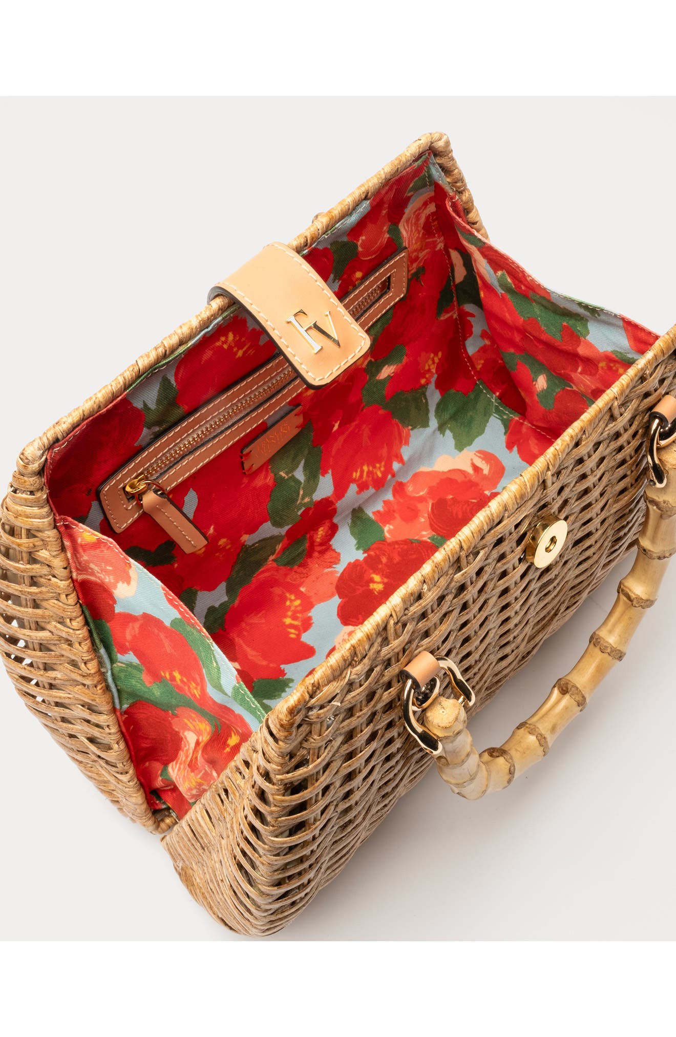 Frances Valentine Rooster Woven Wicker Top Handle Bag, Alternate, color, Toast