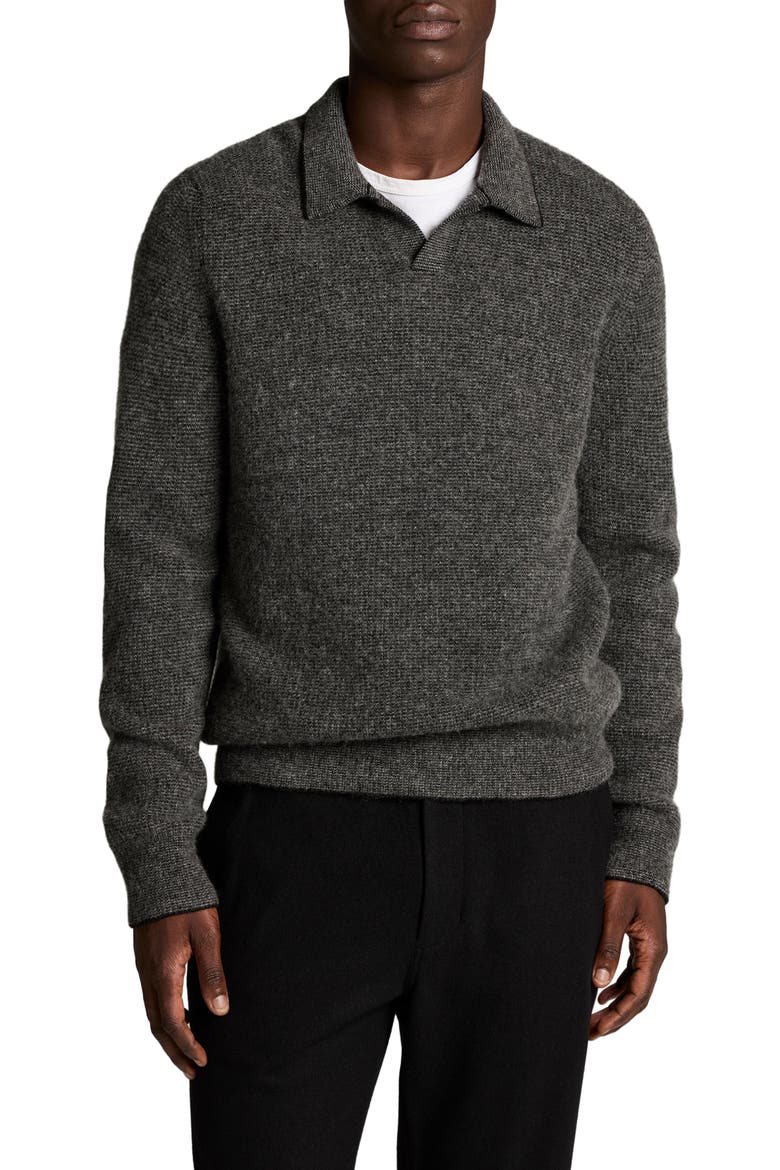 Thermal Knit Boiled Cashmere Sweater, Main, color, BLACK/ MED H GREY