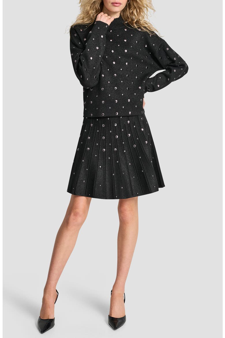 Studded Metallic Mock Neck Sweater, Alternate, color, BLACK