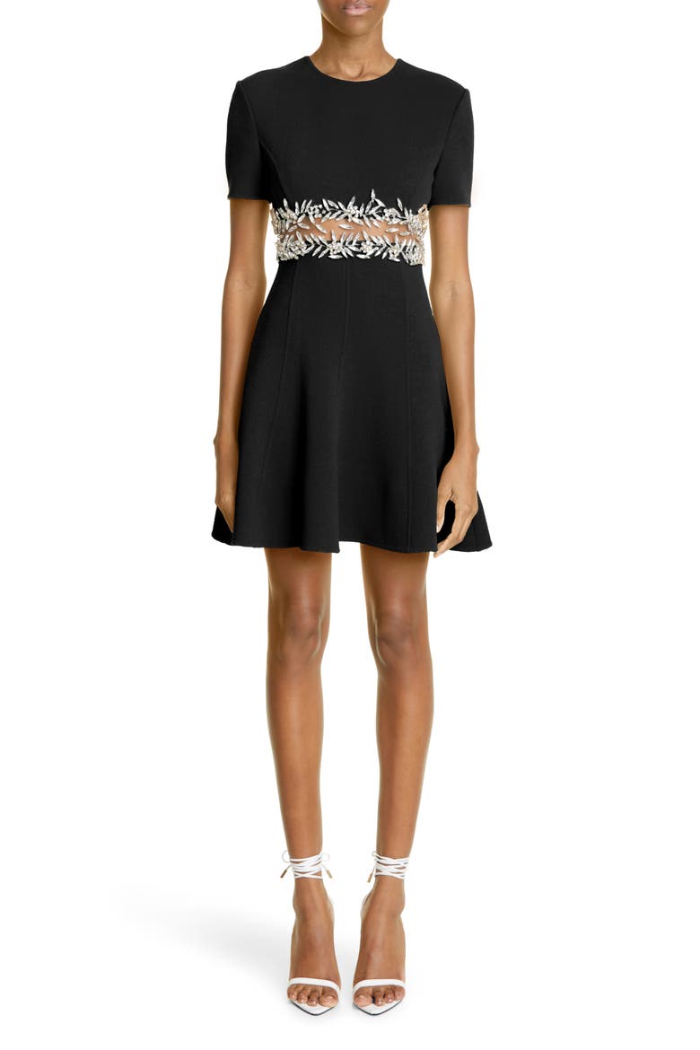 Crystal Embellished Fit & Flare Dress, Main, color, BLACK