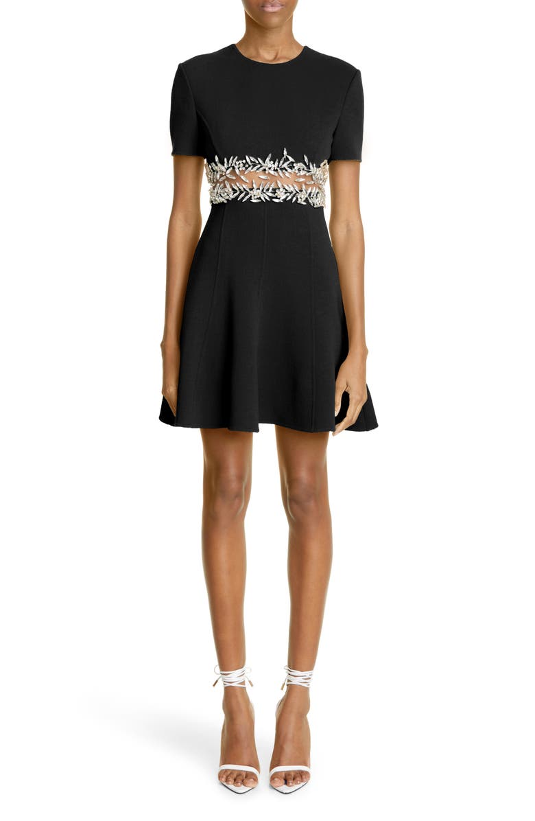 Oscar de la Renta Crystal Embellished Fit & Flare Dress, Main, color, 