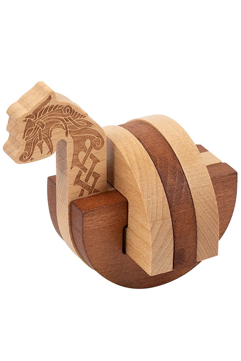 Viking Long Boat 3D Wooden Handheld Brainteaser Puzzle, Alternate, color, Multicolored