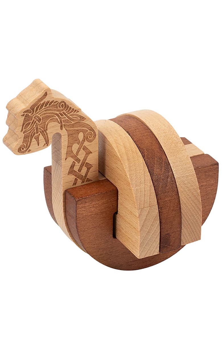 Professor Puzzle Viking Long Boat 3D Wooden Handheld Brainteaser Puzzle, Alternate, color, Multicolored