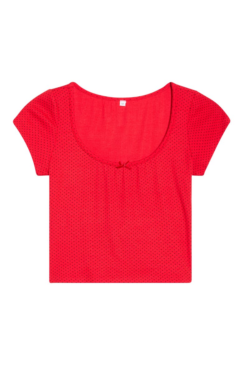 Print Short Sleeve Pajama Top, Alternate, color, SCARLETT DOT