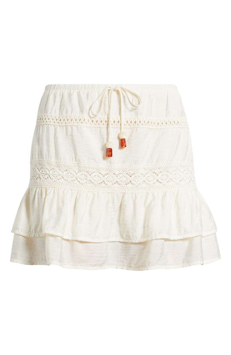 KITTENISH Ruffle Tie Waist Miniskirt, Main, color, Egret