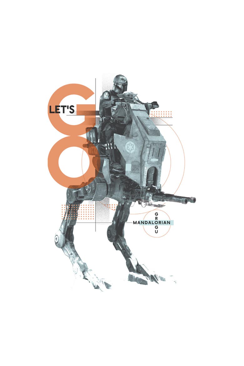 Junior's Star Wars The Mandalorian and Grogu Let's Go Bounty AT-RT  Graphic T-Shirt, Alternate, color, White