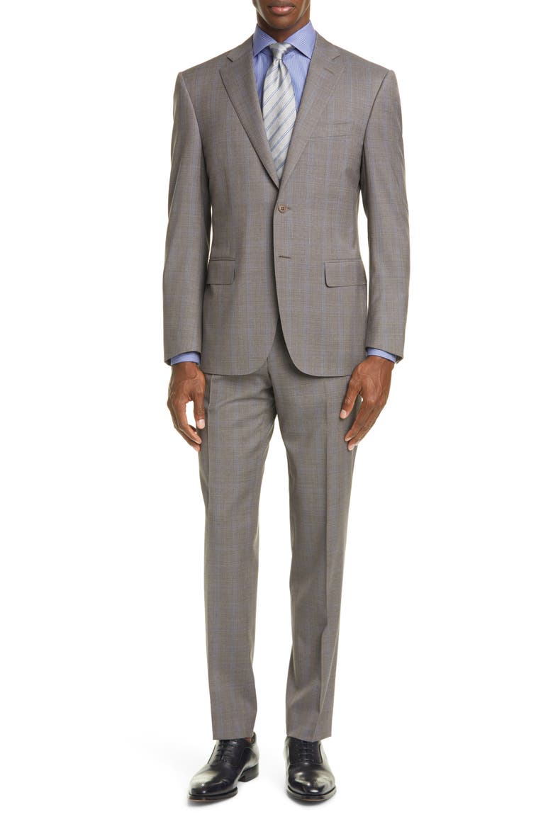 Siena Soft Classic Fit Stretch Windowpane Wool Suit, Main, color, BROWN