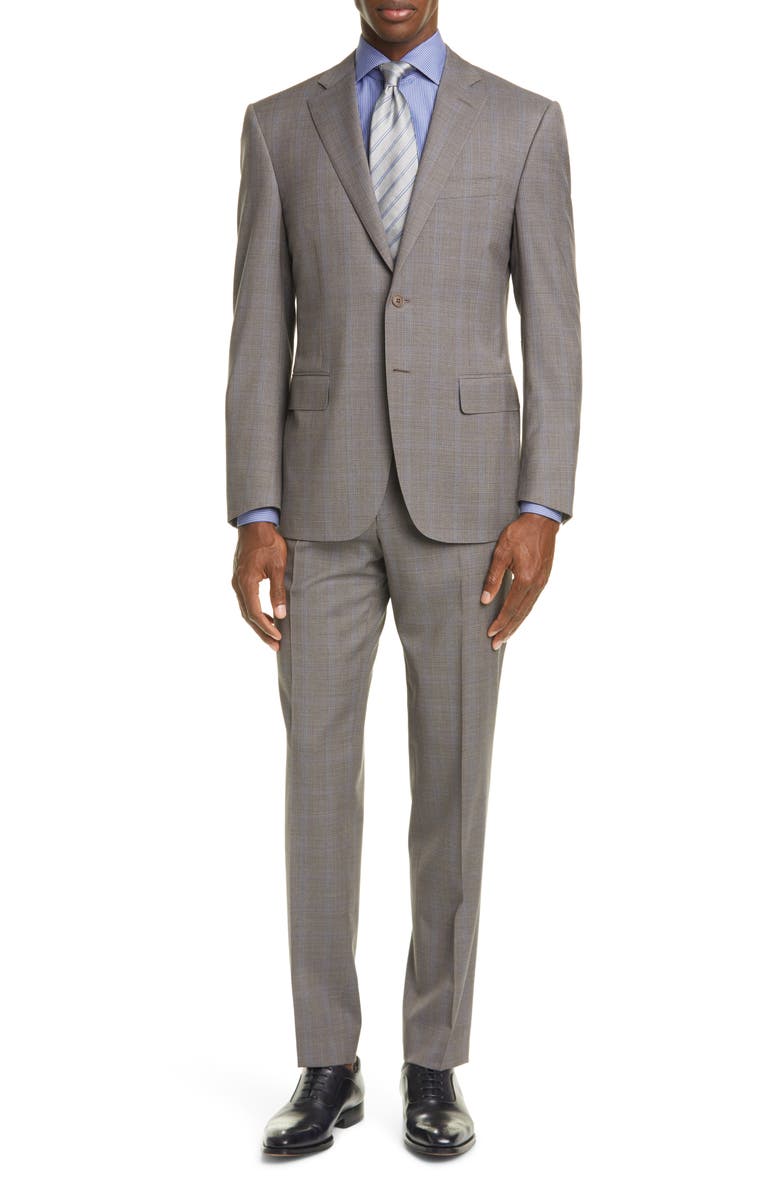 Canali Siena Soft Classic Fit Stretch Windowpane Wool Suit, Main, color, 