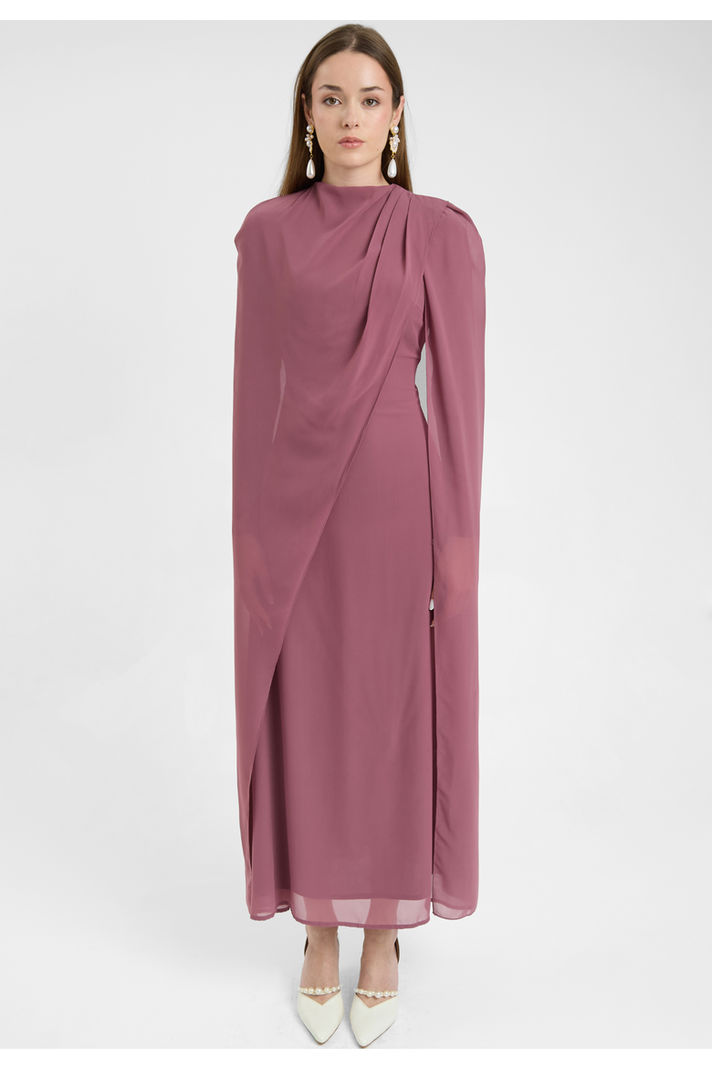 Modest Chiffon Dress Maxi With Elegant Cape Style, Main, color, MAUVE