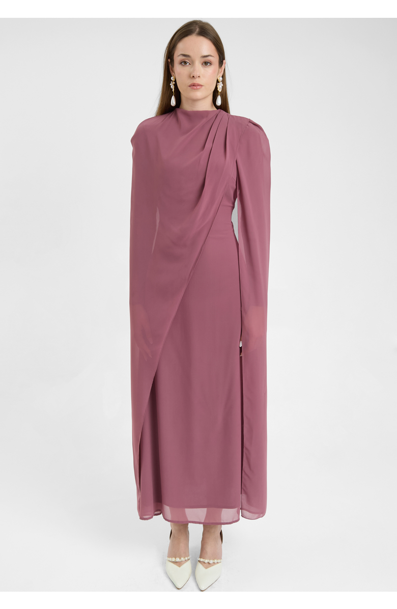 MARYISA Modest Chiffon Dress Maxi With Elegant Cape Style, Main, color, Mauve