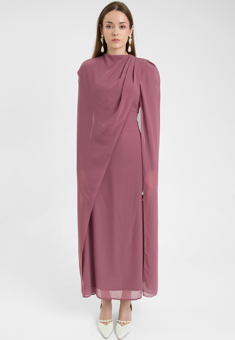 Modest Chiffon Dress Maxi With Elegant Cape Style