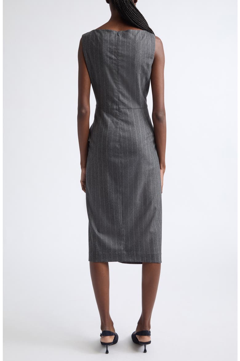 Sleeveless Pinstripe Stretch Virgin Wool & Cashmere Draped Pencil Dress, Alternate, color, CHARCOAL