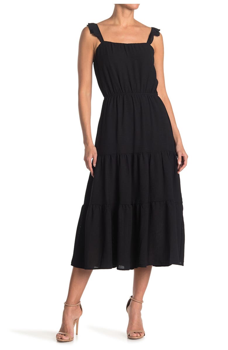 SUPERFOXX Ruffle Strap Tiered Midi Dress, Main, color,