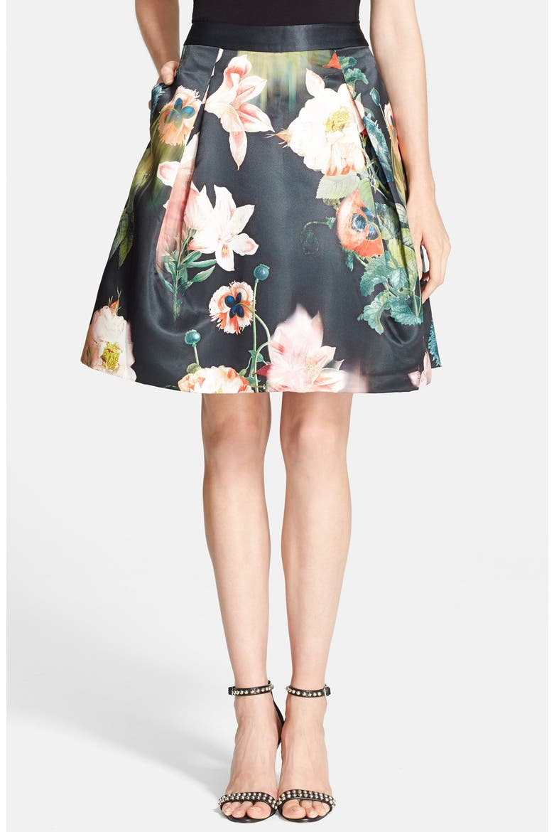 'Opulent Bloom' Skirt, Main, color, BLACK