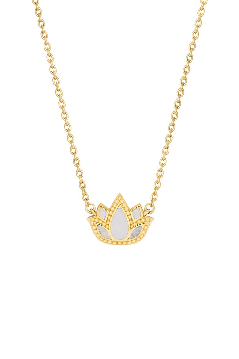 Centered Mindset Lotus Mother of Pearl Necklace, Main, color, Gold
