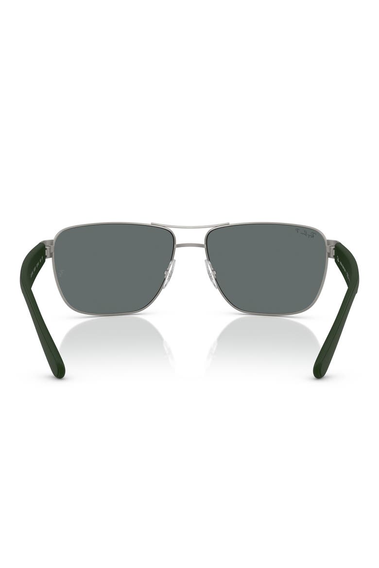 RB3745L 63mm Polarized Rectangular Sunglasses, Alternate, color, BRUSHED GUNMETAL / DARK GREY