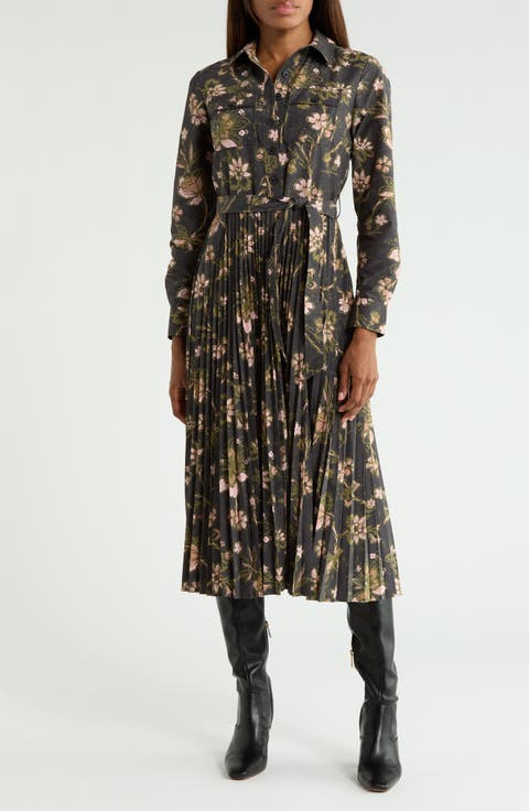 Kenza Pleated Long Sleeve Shirtdress