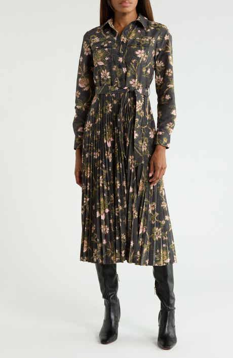 Kenza Pleated Long Sleeve Shirtdress