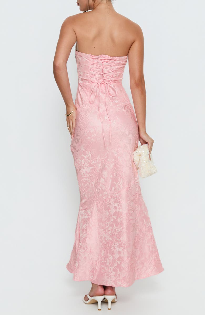 Princess Polly Lips Are Sealed Lace Jacquard Strapless Gown, Alternate, color, Pink