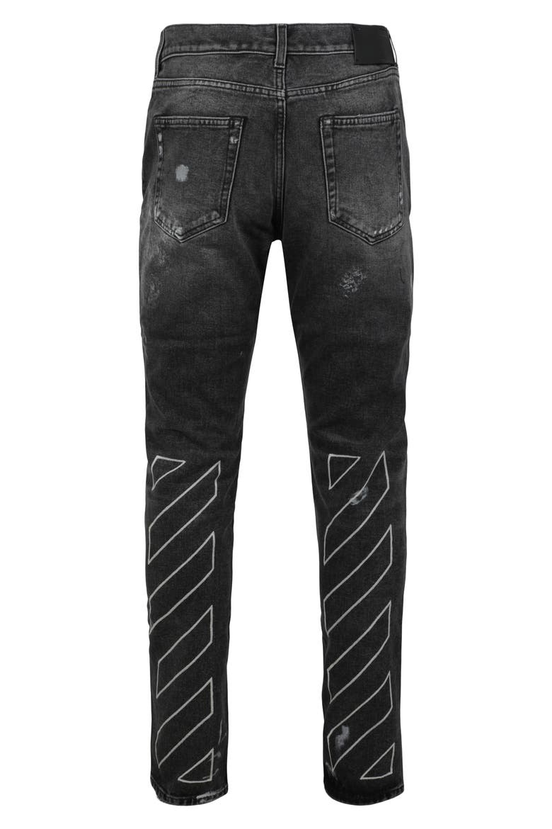 Diag Outline Paint Skinny Jeans, Alternate, color, BLACK
