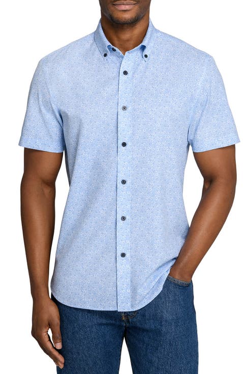 Slim Fit Sketched Floral Woven Short Sleeve Basic Shirt