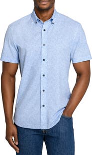 CONSTRUCT Slim Fit Sketched Floral Woven Short Sleeve Basic Shirt