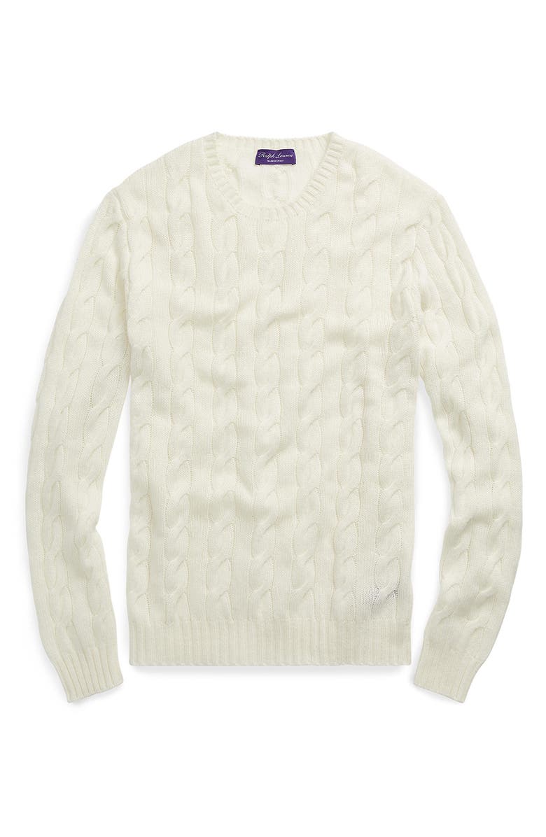 Ralph Lauren Purple Label Cable Knit Cashmere Sweater, Alternate, color, Classic Cream