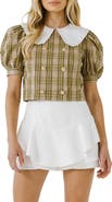 English Factory Oversize Collar Check Cotton Top