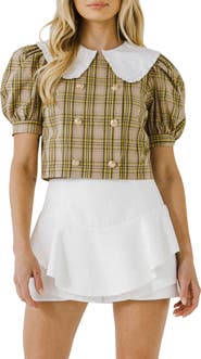 English Factory Oversize Collar Check Cotton Top