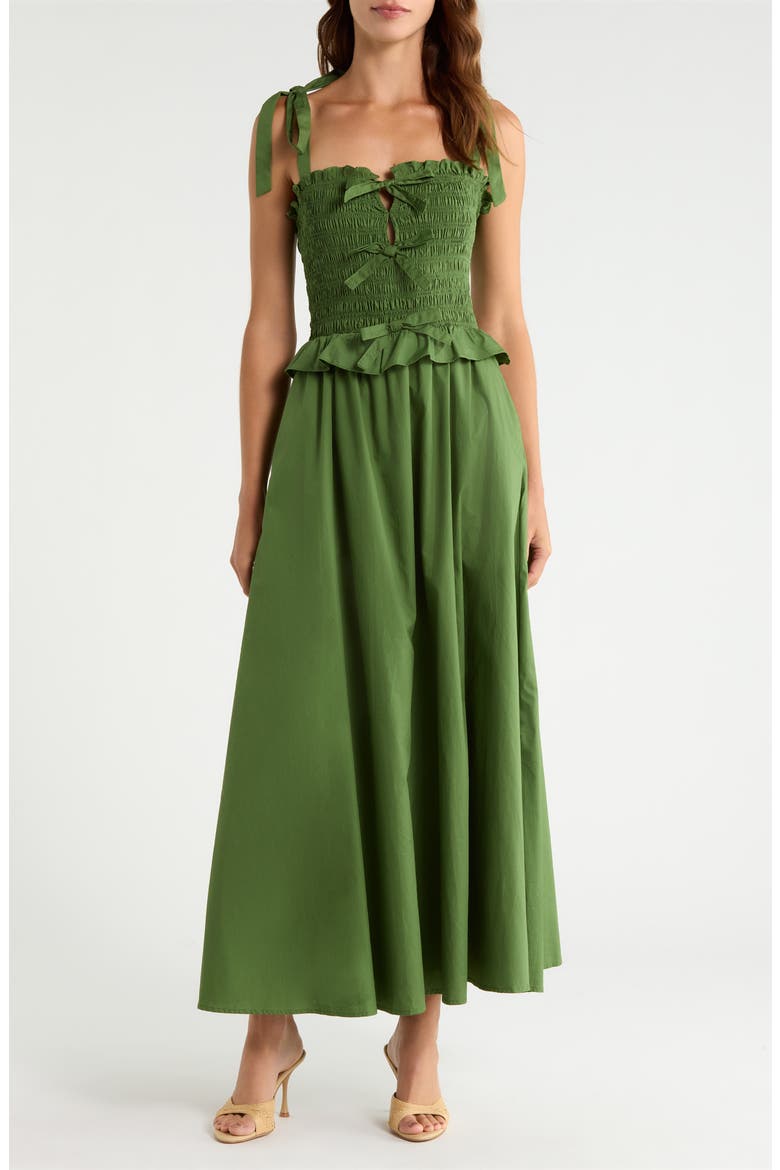 Neve Ruffle Smocked Maxi Dress, Main, color, OLIVE