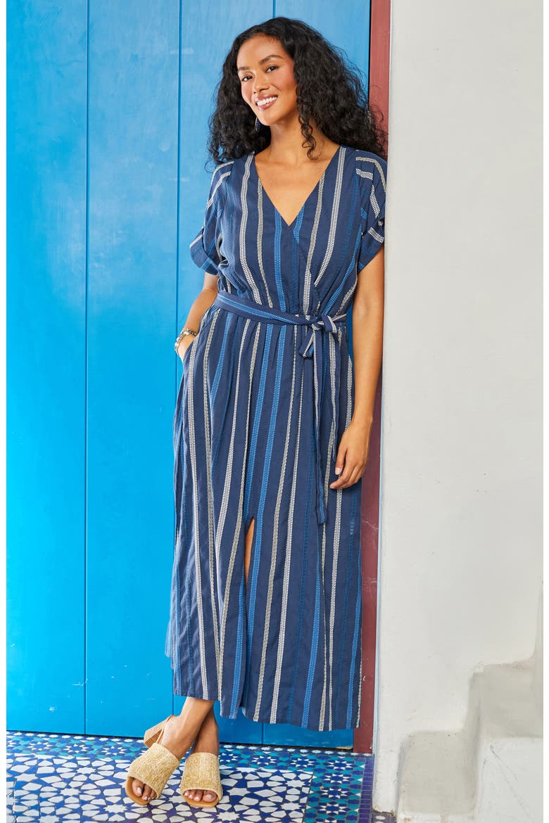 Mixed Embroidered Stripe Cotton Dress, Alternate, color, BLUE MULTI