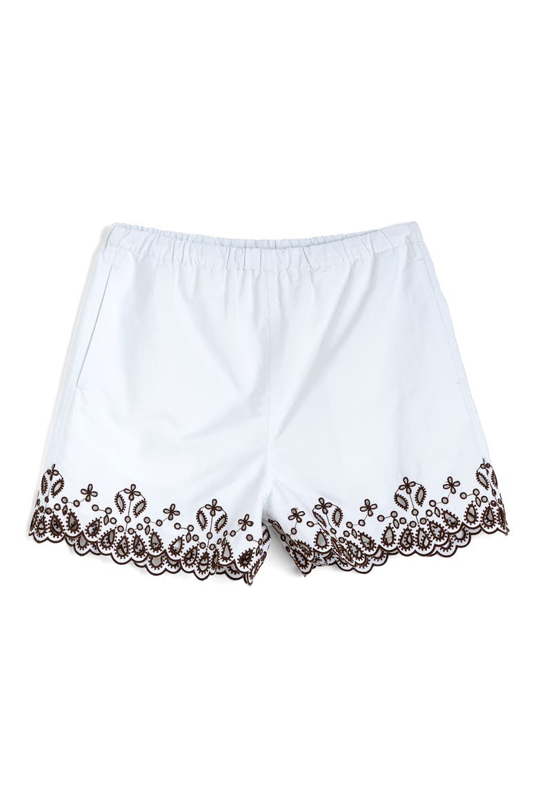 Embroidered Pull-On Poplin Shorts, Alternate, color, WHITE W BROWN EYELET