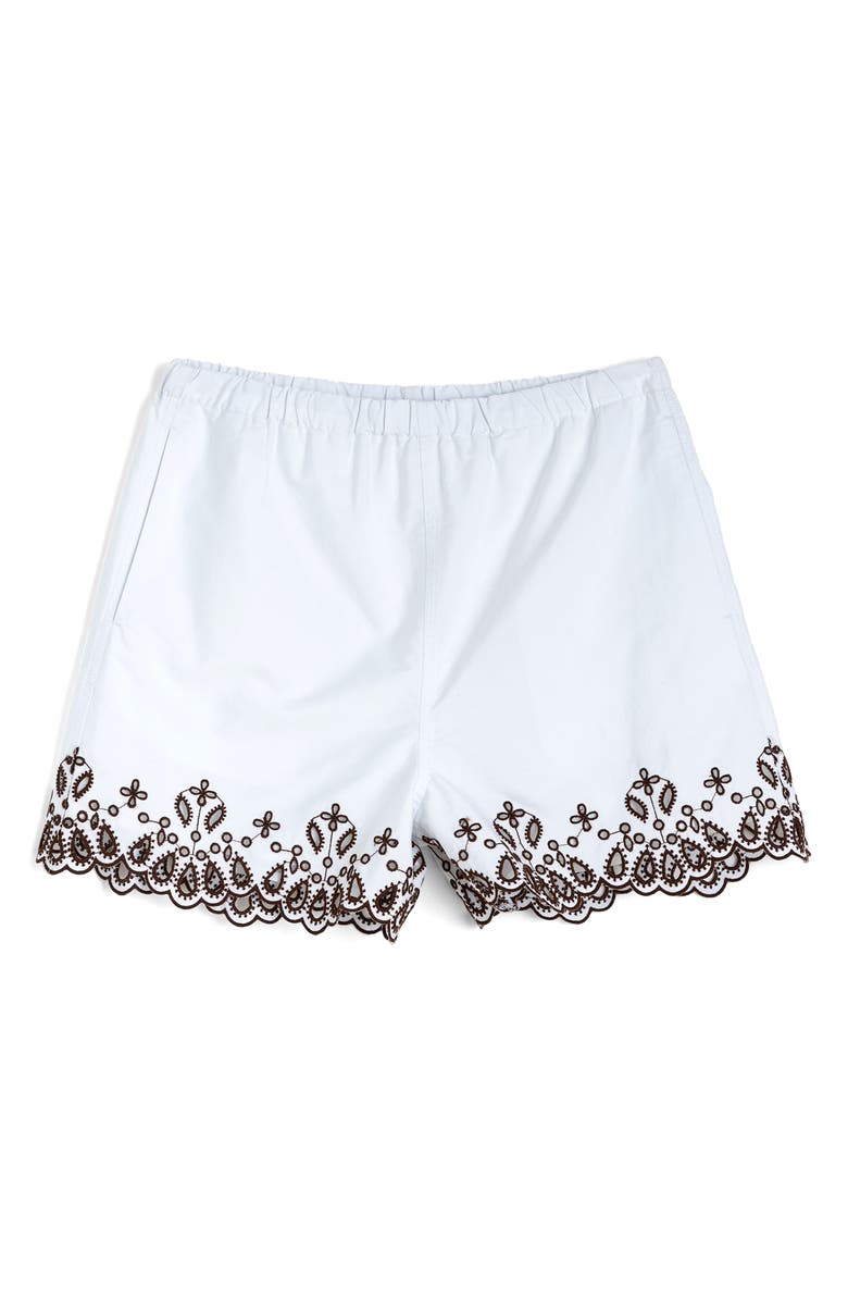Madewell Embroidered Pull-On Poplin Shorts, Alternate, color, White W Brown Eyelet
