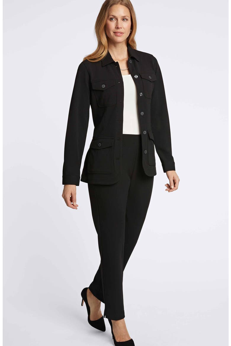 Stella Crepe Knit Utility Jacket, Alternate, color, BLACK