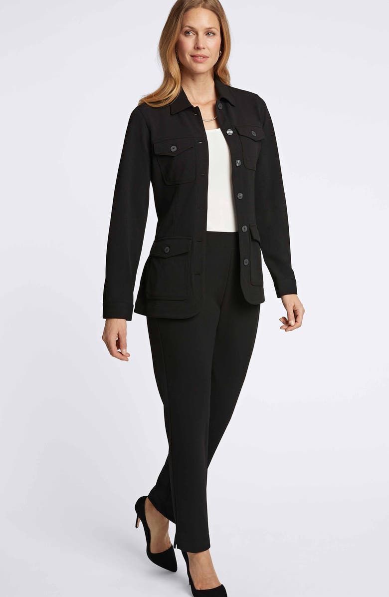 Foxcroft Stella Crepe Knit Utility Jacket, Alternate, color, Black