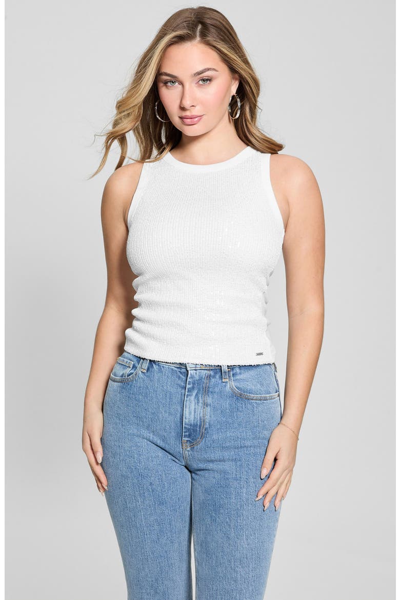 Alexia Sequin Rib Cotton Tank, Alternate, color, PURE WHITE