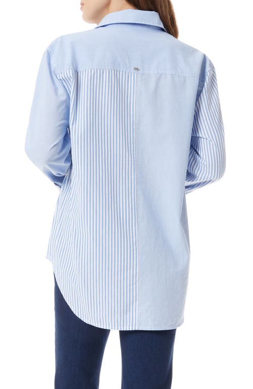 Sam Edelman Bridget Asymmetrical Long Sleeve Button Down Blue Yonder Stripe In Skylight Blue
