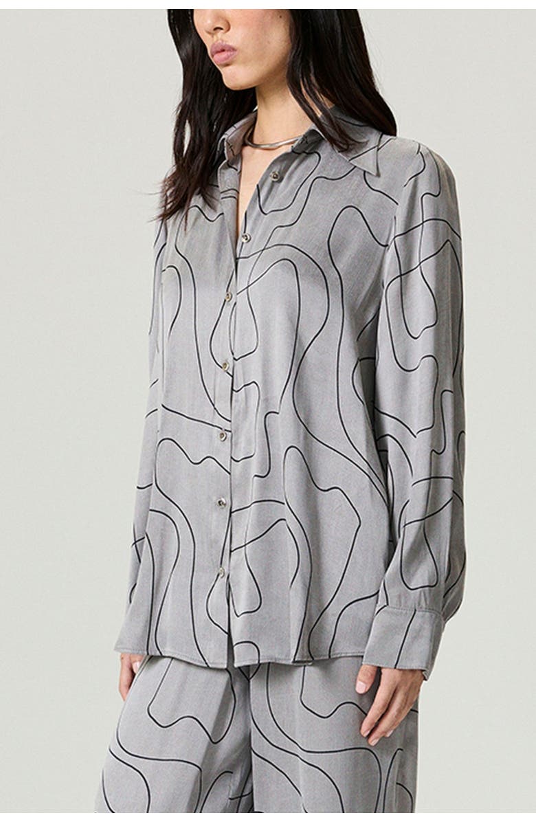 Nocturne Printed Draped Long Sleeve Shirt, Alternate, color, Multi-Colored