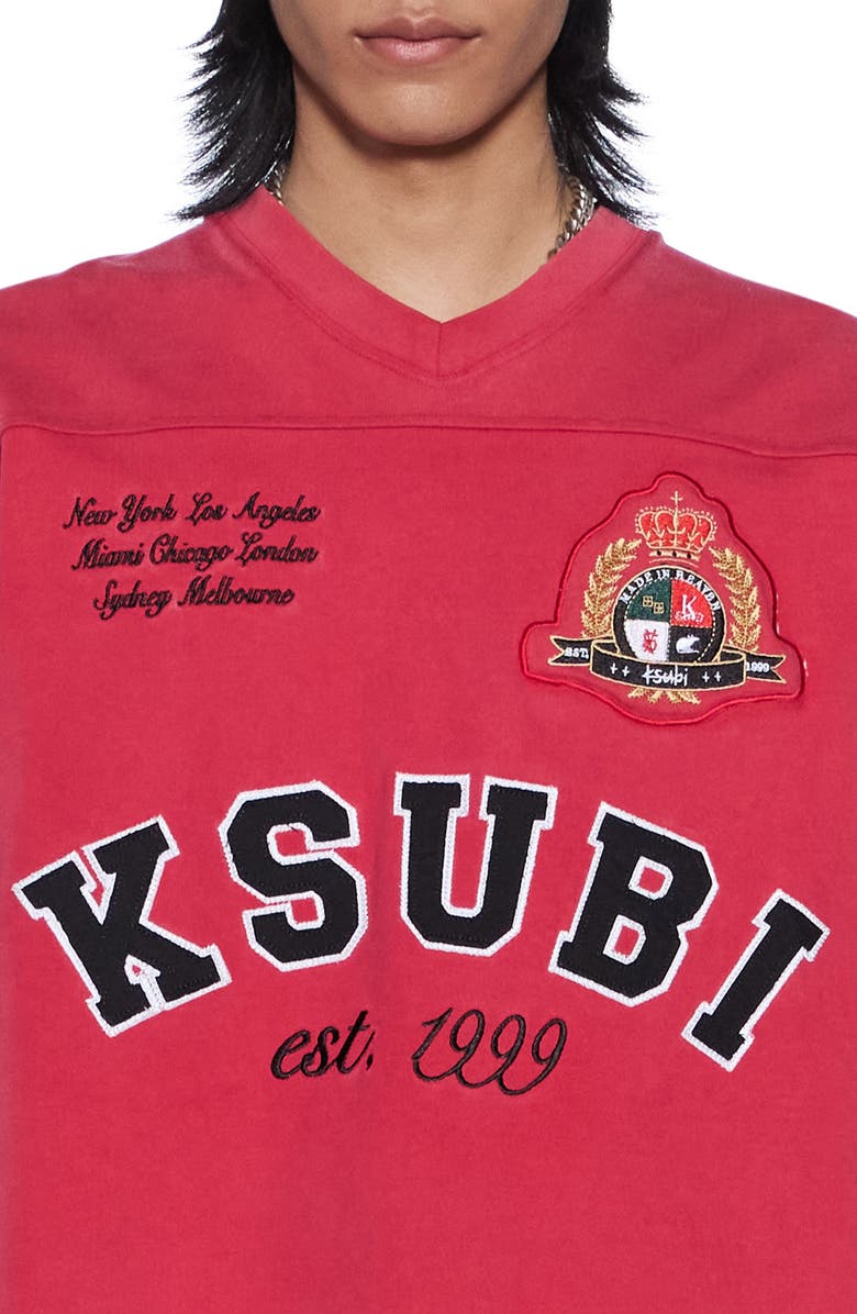 Ksubi Duke Embroidered Cotton Jersey V-Neck T-Shirt, Alternate, color, Red