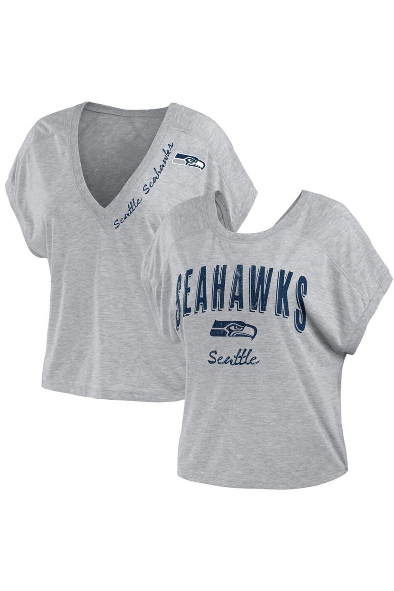 Women's WEAR by Erin Andrews Heather Gray Seattle Seahawks Reversible T-Shirt, Main, color, Heather Gray