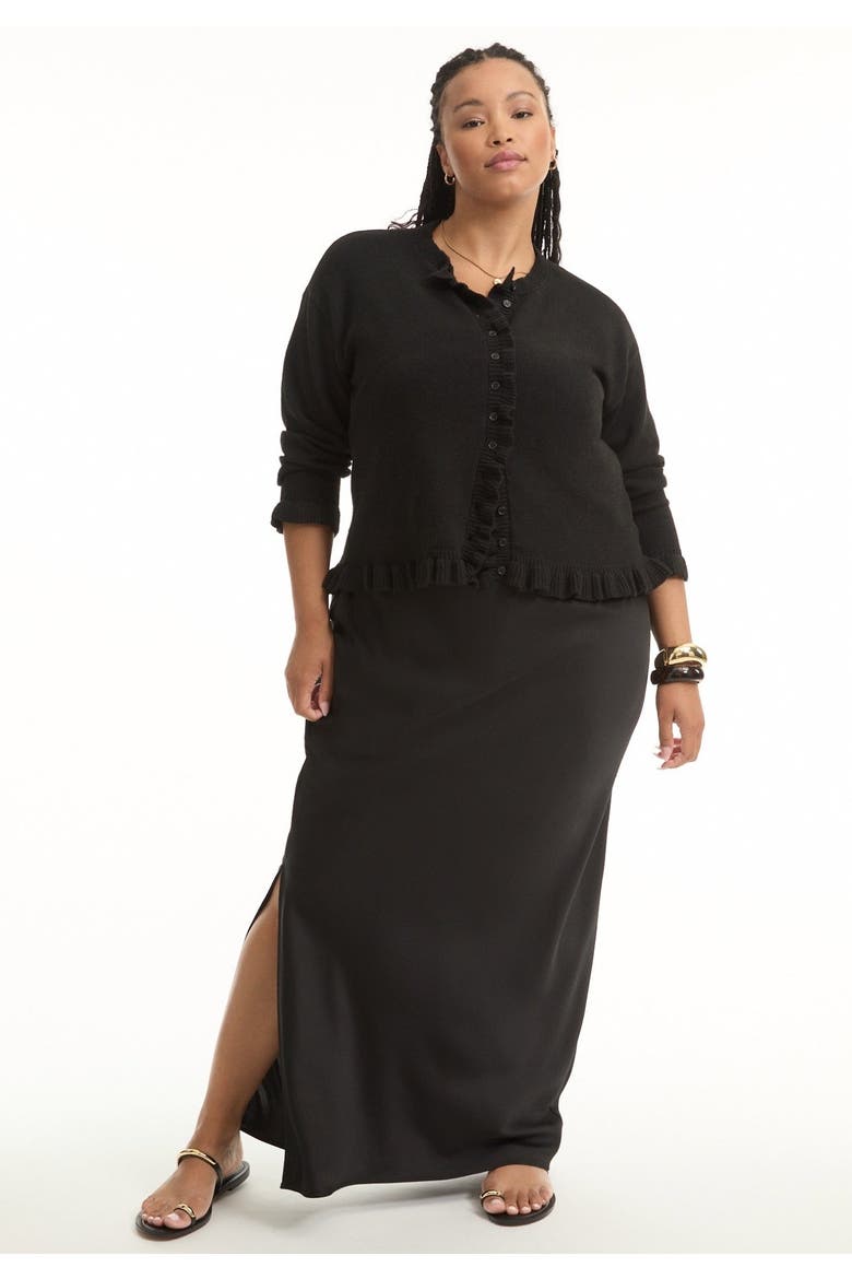 Ruffle Hem Buttoned Sweater, Main, color, BLACK ONYX