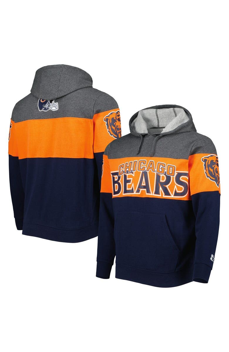 STARTER Men's Starter Navy/Heather Charcoal Chicago Bears Extreme Pullover Hoodie, Main, color, Heather Charcoal