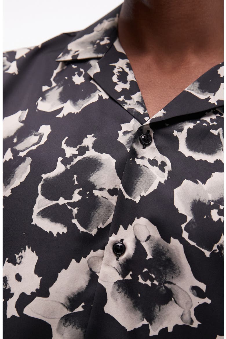 Floral Satin Camp Shirt, Alternate, color, BLACK