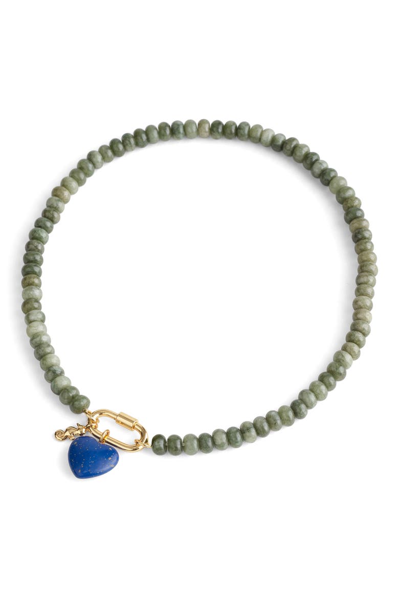 Semiprecious Bead Carabiner Charm Necklace, Main, color, FADED IVY